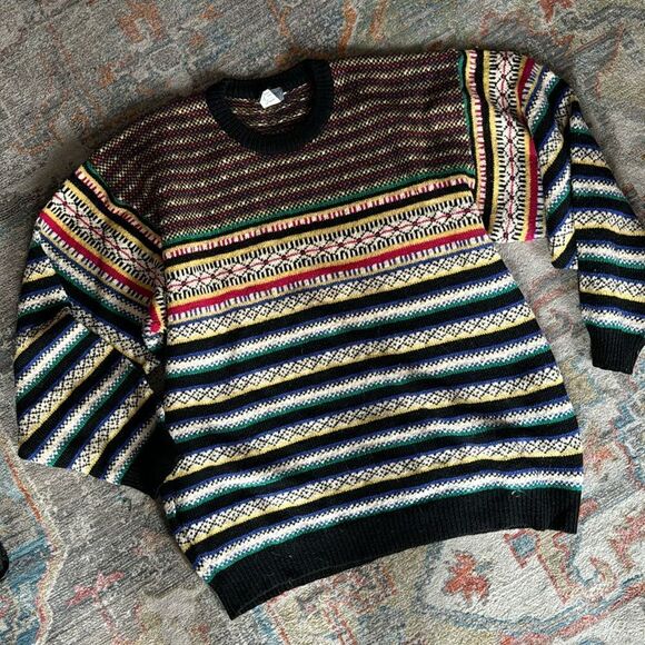 KENZO Vintage 80s Fairlsle Wool Knit Jumper Pullover Sweater - XL - Picture 1 of 5